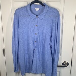 J Jill love linen blue button down collared top size XL